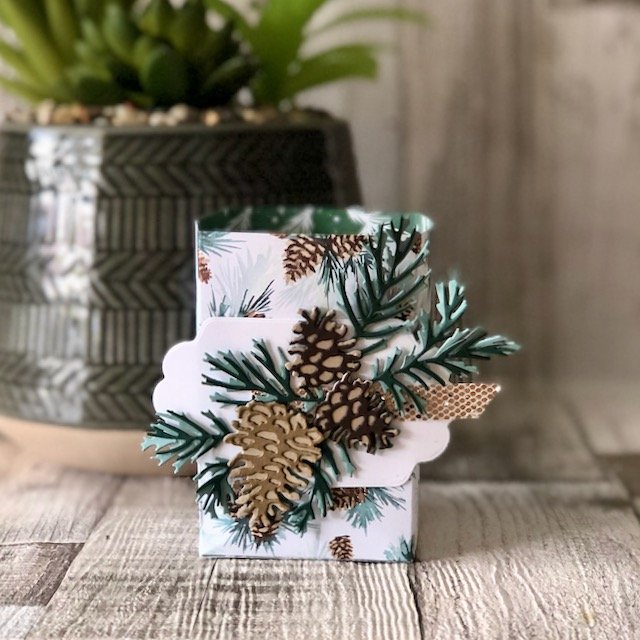 Painted Christmas Paper Box, Pinecones 