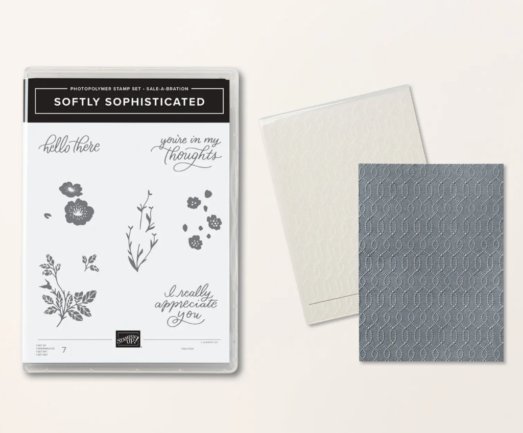 Softly Sophisticated Stamp set  & Embossing Folder, Sale-a-Bration