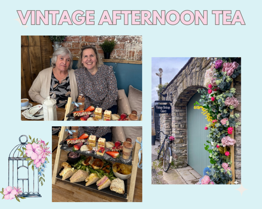 Afternoon Tea at The Vintage Birdcage Cakery, sandwiches, cakes & scones.